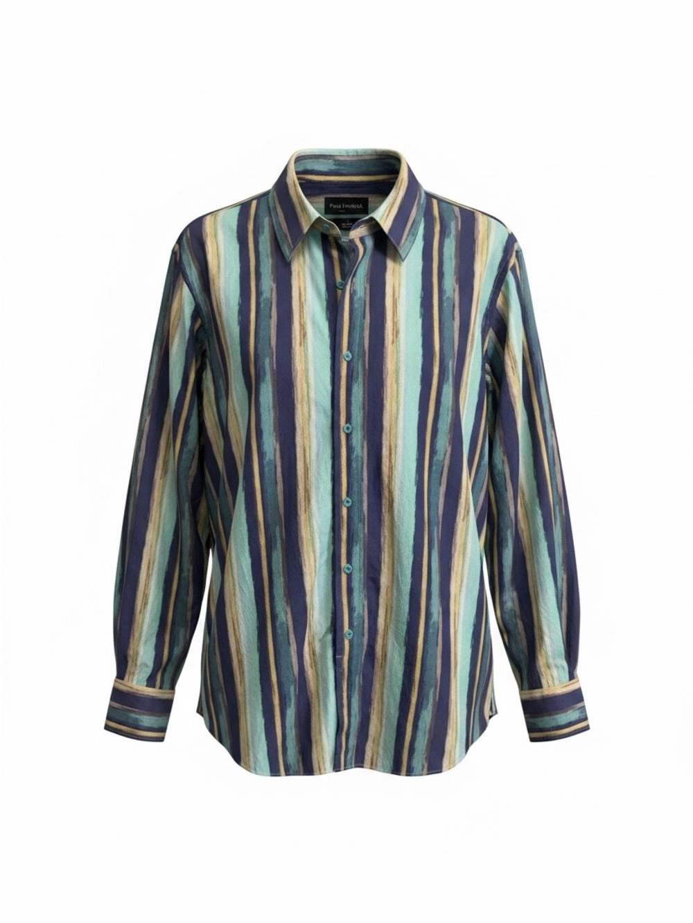 Paul Fredrick Striped Button-Down Shirt in Blue, Teal & Gold